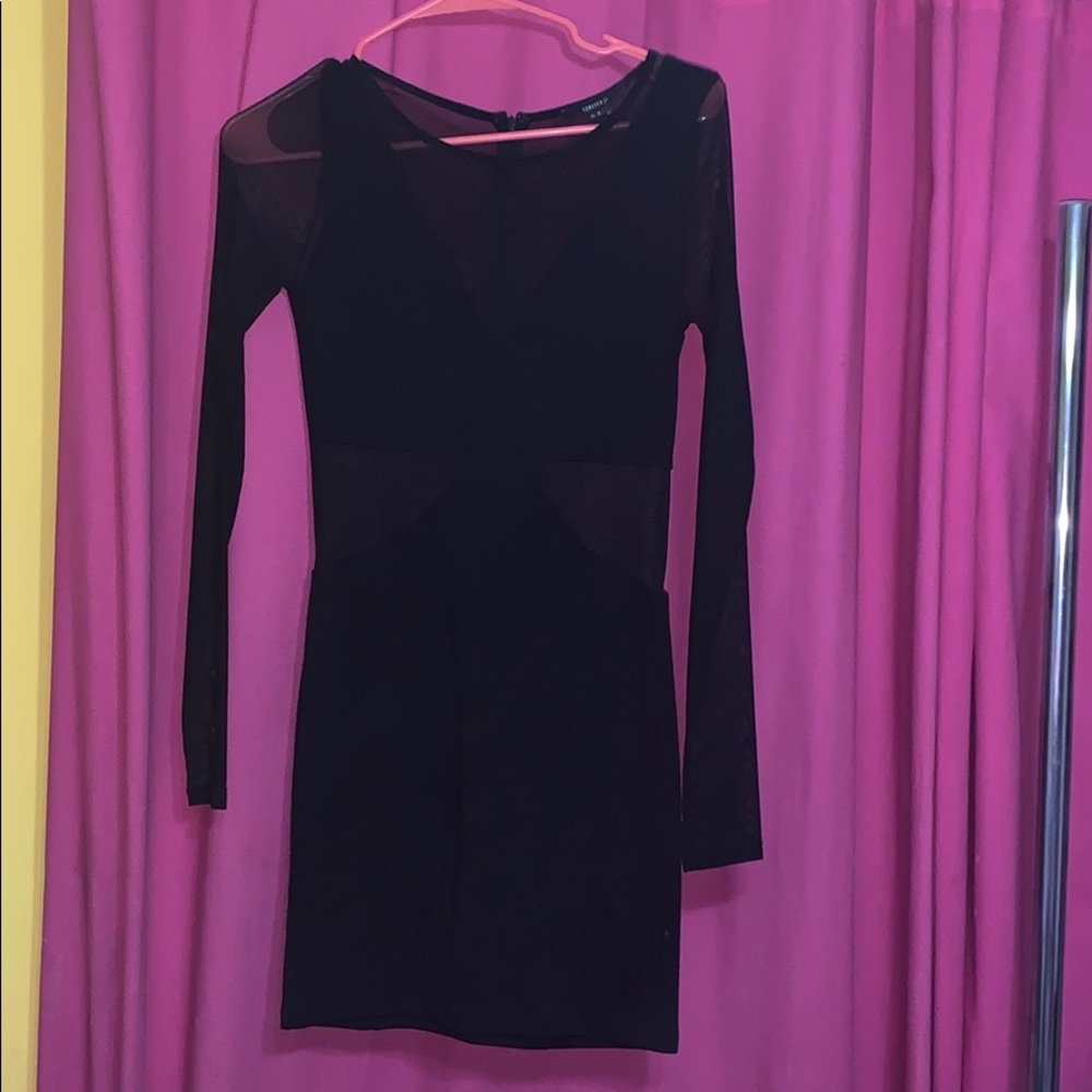 Little black long sleeve mesh dress